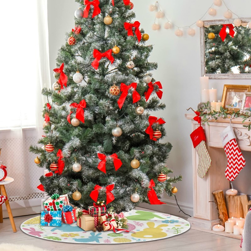 Moudou Easter Tree Skirt Easter Bunny Eggs Xmas Tree Skirts