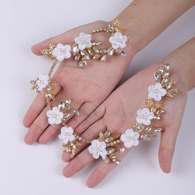 Teyglen Bridal Flower Headband Hair Vine With Crystal Pearls Floral