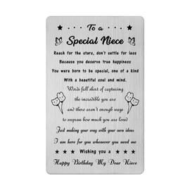 Niece Birthday Card, Happy Birthday Niece, Niece Birthday Gifts Adult, Engraved Metal Card for Niece Birthday