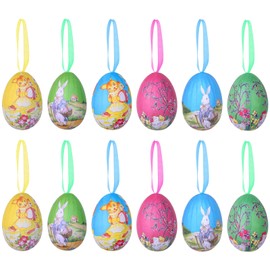 Xrten Bemalte Ostereier zum Aufhängen,12 Stück Osterdeko Ostern Ei Deko zum Aufhängen,Mehrfarbige Kunststoff-Ostereier zum Aufhängen Kinder Ostern Handwerk,Heimwerker Dekoration Geschenk für Kinder