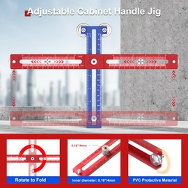 Clonivent Cabinet Hardware Jig, Aluminum Alloy Adjustable Template for Cabinet Handles with Alignment Hole for Knobs, Handles, and Pulls, Self Centering Punch Locator Precise Woodworking Drill Guide