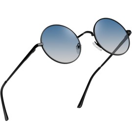 [MAIVARDAY] Blue Light Cut Glasses, Glasses, No Degree, Round, TR90 UV400, UV Protection, PC PC Glasses, M: Matte Black/Gradient Blue