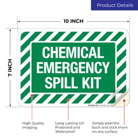Sigo Signs, Chemical Emergency Spill Kit Sign, 10x7 Inches, 4 Mil Vinyl Decal Stickers Weather Resistant, Made in USA