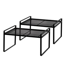 Shantton 2Pack Kitchen Cabinet Shelf Counter Organizer Rack Pantry Storage Bathroom Bedroom Office Table Desk Space Saving Stackable Rust Resistant Non Slip Black Wide L13.1in W10.6in H7.3in
