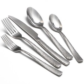 Hammered silverware set, 40 Piece Stainless Steel Flatware Set for 8, Food-Grade Tableware Cutlery Set for Home Restaurant, Mirror Polished, Dishwasher Safe