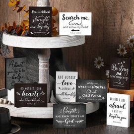 Purpeak 9 Pcs Bible Verse Mini Wood Signs Wooden Religious Sign Rustic Spiritual Decor Inspirational Christian Decor Scripture Desk Plaque Bible Decorative Sign for Home Table, 3.5 x 2.5 x 0.47 Inch