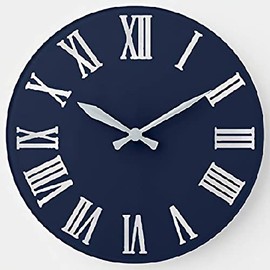 ArogGeld Stylish Blue Navy Nauti Wall Clock Gray Metallic Silver Roman Numbers Clock Battery Operated Large Decorative Wall Clock Decor 10 Inch Battery One Size