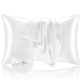 Satin Cushion Cover Bed 50 x 90 cm - Satin Cover Protects Skin and Hair - Super Soft and Hypoallergenic - Set of 2 Cushion Covers with Zip - White