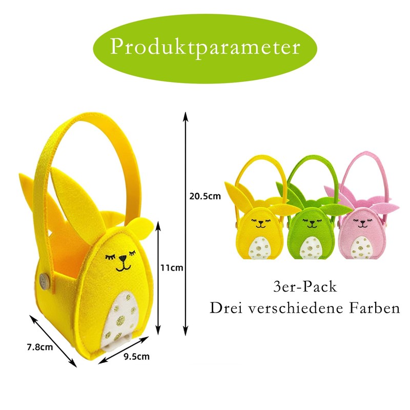FeiOne Pack of 3 Easter Baskets Felt Easter Bunnies, Easter