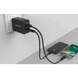 Professional 33W QC 3.0 Compatible with GOPRO HERO7 Black Quick Adaptive Fast Charge Folding Blade Plus Dual Both MicroUSB/Type-C Cables