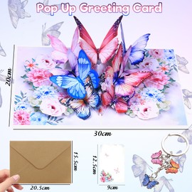 Pop Up Birthday Greeting Cards for Women, Colorful Flower Butterfly 3D Birthday Cards with Note Card and Key Buckle, Pop Up Birthday Cards for Mom, Daughter, Sister, Anniversary, Birthday,Festival