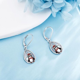 ONEFINITY Penguin Earrings 925 Sterling Silver Penguin Dangle Earrings Moonstone Earrings Cute Animal Jewelry Christmas Gifts for Women