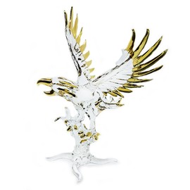 WitnyStore 5½" High Clear Gold Spreading Wings Eagle Figurine - Miniature Hand Blown Glass Birds of Prey Falcon Hawk Osprey Colorful Crystal Animals Decorative Collectible Figurines Décor Gifts