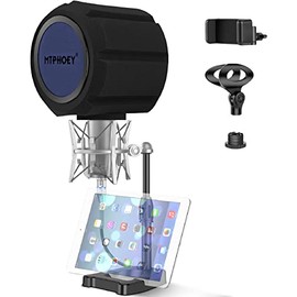 Microphone Windscreen Pop Filter, Recording Shield,Microphone Pop Filter Sound-Absorbing Foam Windscreen for Large Mic, Studio Equipment Indoor & Outdoor Recording with Gift Mic Stand&Phone Holder