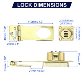 PATIKIL Household Cabinet Password Lock Hasp Locks Combination Latch with 3 Digit Password Security Latch Lock Anti-Theft Keyless Latch Lock for Drawer and Cabinet (Gold)