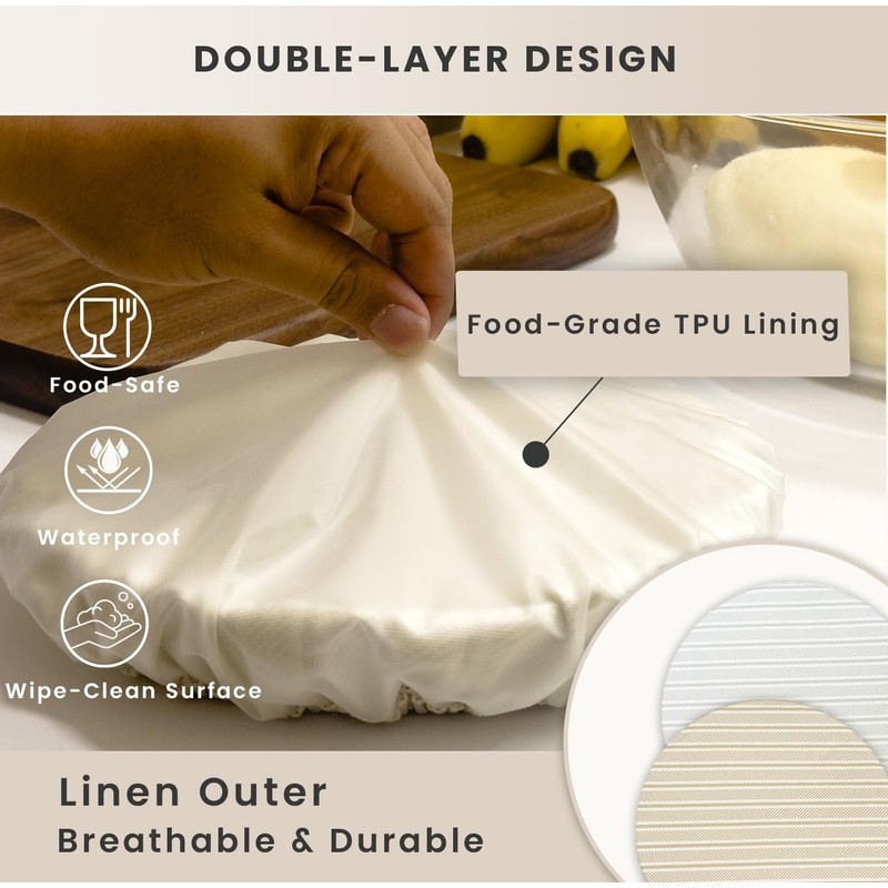 STRAODTIC Reusable Bowl Covers for Bread Proofing(2-Pack) – Double-Layer Linen