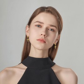 925 Sterling Silver Cross/Celtic/Knot/Viking/Sword/Turquoise/Thor Hammer Black Silver Gold Hoop Huggie Dangle Earrings Multiple Style Selection Fashion Jewellery Gifts for Men Women, Silver, No