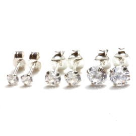 Arranview Jewellery Set of 3 sterling silver CZ solitaire stud earrings 3mm, 4mm, 5mm