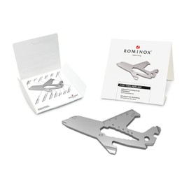 Gift Item: Rominox Key Tool/Aeroplane, 18 Functions, Keytool Key Ring Aeroplane/Pilot, Stainless Steel Multitool with Function Description, Multifunctional Tool for Travelling or Holiday