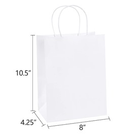 BagDream BagDream Gift Bags 8x4.25x10.5 100Pcs Kraft Paper Bags with Handles Bulk, White Gift Bags Medium Shopping Retail Merchandise Wedding Party Favor Bags, Paper Grocery Bags Sacks Recyclable