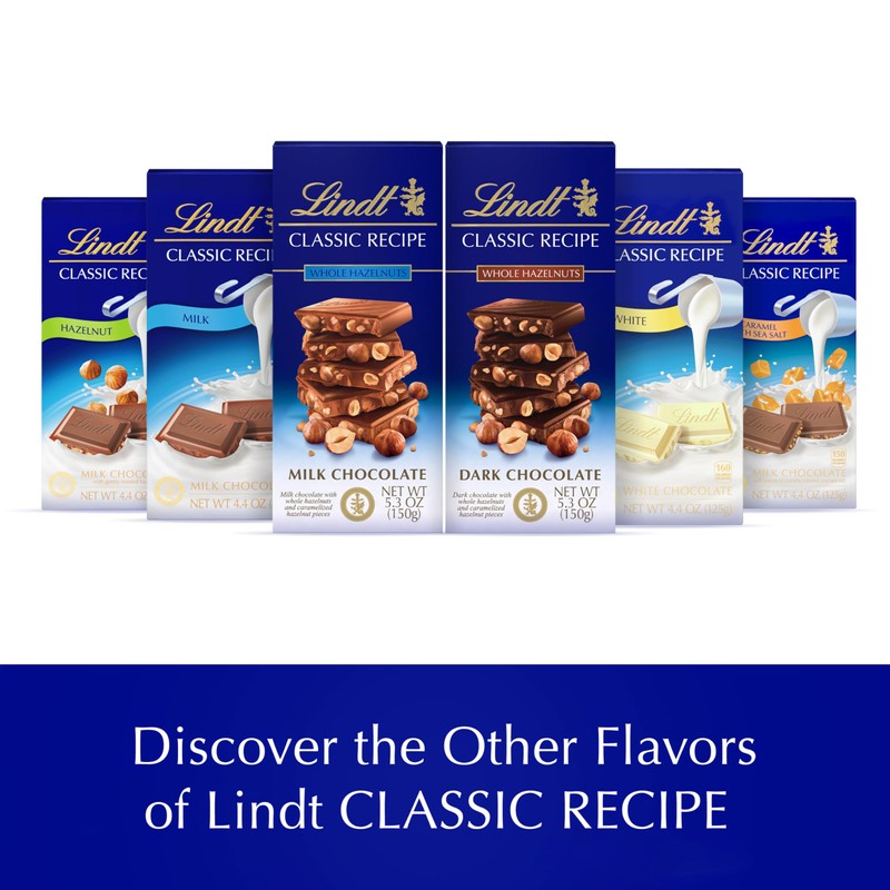 Lindt CLASSIC RECIPE Whole Hazelnut Dark Chocolate Candy Bar, Dark