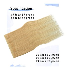 Aison Tape in Brazilian Human Hair Extensions Remy Human Hair Glue in Hair Extensions Balayage Seamless Silky Straight Skin Weft 100% Natural Hair(18Inch #27 Honey Blonde 20pcs 40g)