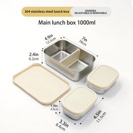 Koocovel Leak-Proof 3-Piece Stainless Steel Lunch Box Set Metal Lunch Box,Dishwasher Safe Stainless Steel Bento Box with Silicone Lid, Ideal for Office, Travel & Meal Prep（ 1 x 33.8OZ + 2 x 8.8 OZ）