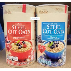 Millville Steel Cut Oats Hearty 100% Whole Grain Oats Traditional & Quick (Two Tubes)