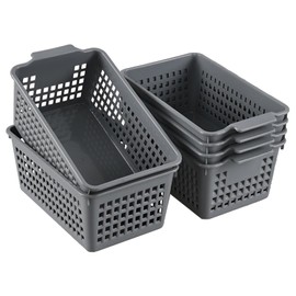 Jnktka 6 Packs Plastic Small Storage Basket, Grey Storage Basket Bins