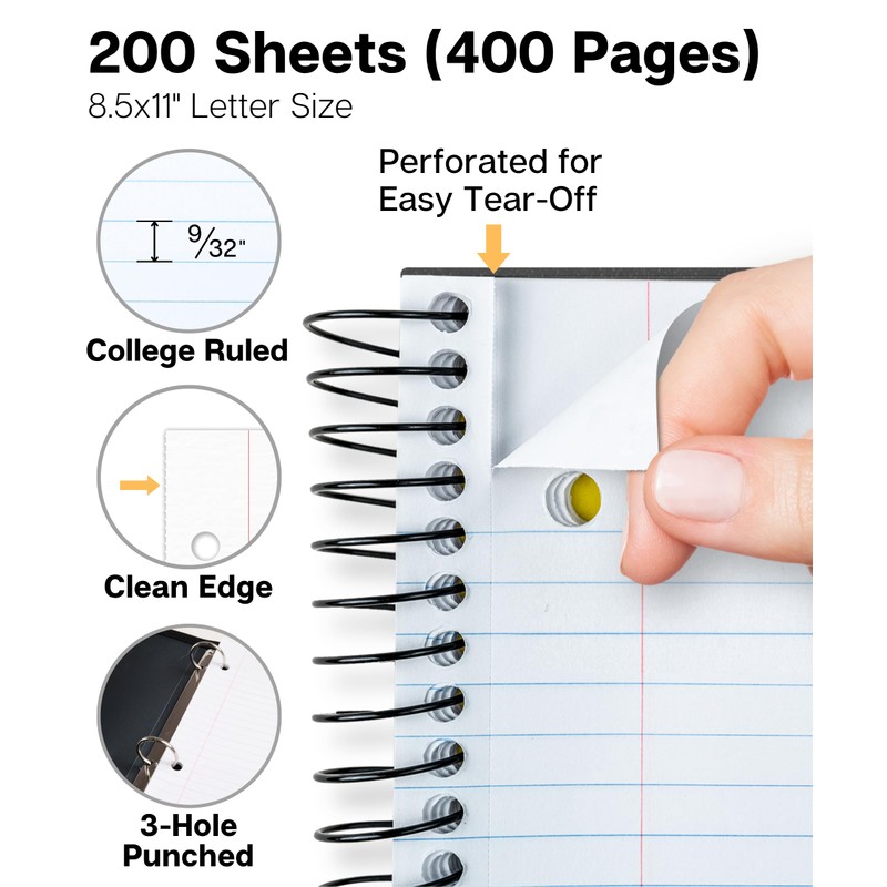 Dunwell 5-Subject Notebook, College Ruled, Colorful Movable Pocket Dividers with