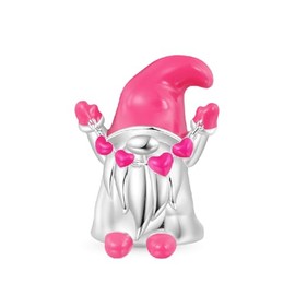 GNOCE Valentines Day Pink Heart Gnome Girl Charm 925 Sterling Silver Beads Charms Jewelry Gift for Women Men