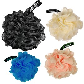 Ezneat Loofah Shower Puff 4-Pack - Ultra Soft & Large Mesh Bath Sponges for Exfoliating & Deep Cleansing - Body Scrubber for Women & Men - Multi-Color Shower Scrunchies for Luxurious Lather