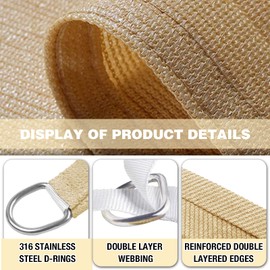 Amagenix Sun Shade Sails Canopy 10' X 17' X 17 Triangle, 95% UV Block, 185GSM Permeable Sun Shade Sail for Patio, Garden, Pergola, Backyard, Outdoor Pools, Carport - Sand