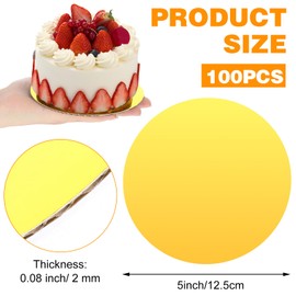 100 Pcs 5 Inch Round Cake Boards, 0.08 Inch Thick Gold Corrugated Cardboard Cake Base Boards for Baking - Waterproof & Eco-Friendly