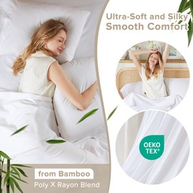 Comfort Spaces Cooling Sheet Set Poly X Rayon Blend (Rayon Derived from Bamboo), Soft, Silky, Lustrous, Heathered Finish Twin XL Sheets Breathable All Season Sheet Set, Twin XL, White, 3 Piece