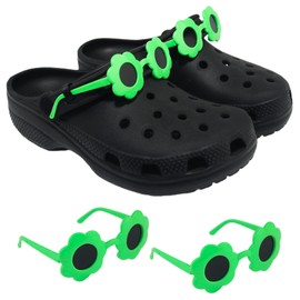 DIMUGE 2PCS Green Flowers Sunglasses Shoe Charms, Cute and Beauty Mini Sunglass Shoe Charms Good for Children and Kids DIY Shoe, Great Gift for Birthday and Party.