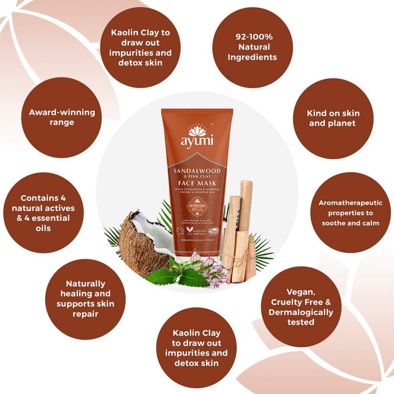 Ayumi Sandalwood & Pink Clay Face Mask. Vegan, Cruelty-Free, Dermatologically-Tested,