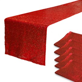JYFLZQ Red Sequin Table Runner 12"x72" Pack of 5 Glitter Sequin Table Linens Runner Sparkly Sequin Runners for Table Wedding Birthday Party Decorations