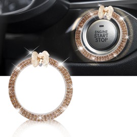 3leavtrees Yello Love Butterfly Car Accessories - Car Engine Start Stop Decoration Ring,Push to Start Button Cover/Sticker,Bling Car Accessories for Women,Key Ignition&Knob Bling Ring - Champagne