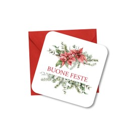 LINA OFFICINE GRAFICHE CREATIVE Pack of 12 Mini Christmas Greeting Cards with Red Envelopes, 8 x 8 cm