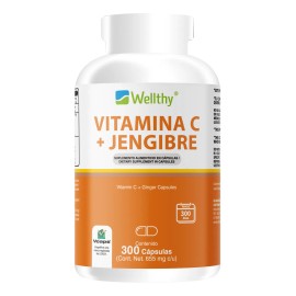 🍊🌱 Wellthy Vitamina C + Jengibre 300 Caps | Inmunidad, Energía & Antioxidante 💪🛡️