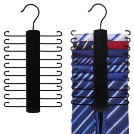 JOHOUSE Wooden Tie Rack, Tie Hanger Organizer for Men Closet 20 Hooks 360 Degree Rotating Hanging Space Saving Holder for Belt Scarf, Black