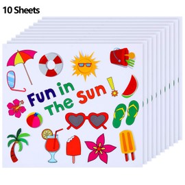 Outus 10 Sheets 200 Pieces Summer Window Clings Summer Theme Pool Beach Chairs Sun Windows Decals Stickers for Glass Windows Vibrant Tropical Designs for Home Office Classroom Decor Party Supplies