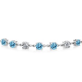 Gem Stone King 925 Sterling Silver Infinity Tennis Bracelet for Women | Gemstone Birthstone and White Lab Grown Diamond | Round 5MM and 1MM Accents| Adjustable Bolo to 9 Inch | Easy-On Easy-Off, 9