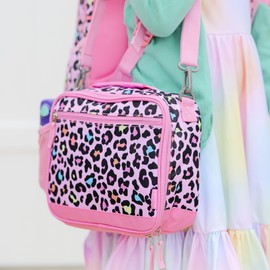 Choco Mocha Tie Dye Lunch Bag for Girls, Kids Insulated Lunch Bag for School Picnic with Strap, Childrens Lunch Box Cooler Bag with Bottle Hoder, Rainbow