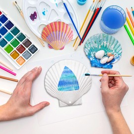 Orchidleaf Scallop Shells for Crafts, 6 Pack Scallop Shells Natural Seashell, with String and Beads, Suitable for DIY Painting, Crafts, Beach Wedding Decoration