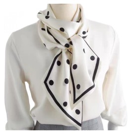 GIMIRO Satin Silk Scarf 148 x 13.5 cm Tie Double Layer Waistband for Blazer, Coat, Dress, 14#white/black small polka dot