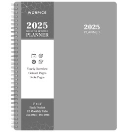 2025 Planner - Weekly and Monthly Planner 2025, 9” × 11”, Planner 2025 from JAN. 2025 to DEC. 2025, Inner Pocket, Premium Paper, Twin-wire Binding, Make Life Productive - Gray