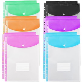 12PCS Plastic Wallets A4 Punched Pockets, Expandable A4 Plastic Wallets Folders Document Files Wallets with Button Closure and Label Pocket for Home, Office and School Files, Assorted Colours