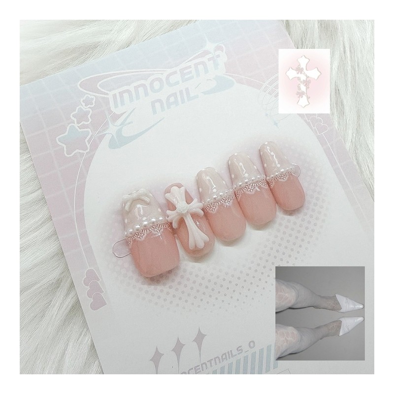 Frill Cross† Handmade Nail Tips - Ballerina / 프릴 십자가†